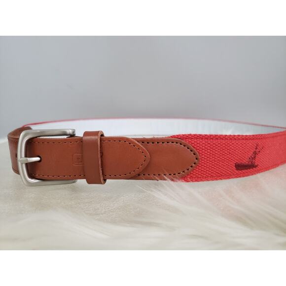 NEW SZ 30 Vineyard Vines Jetty Red Cotton Leather EMB ICON Canvas Club sailboat - Picture 4 of 5